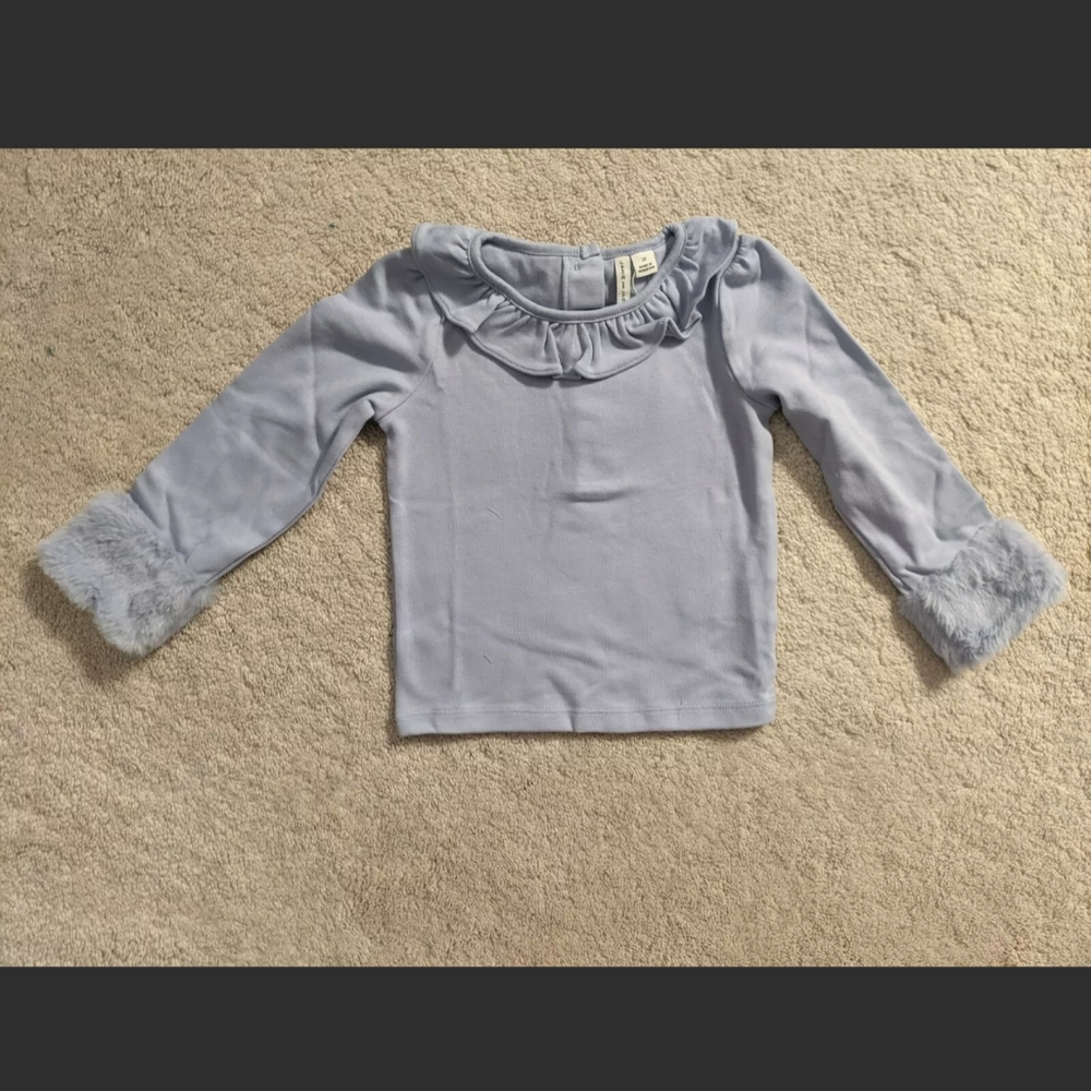 NWT Janie & Jack Faux Fur Cuff Ruffle Top, Lilac, 5